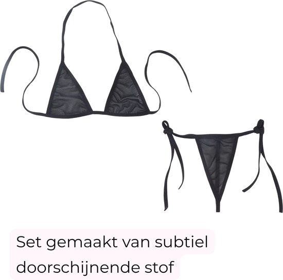 Sexy Dames Lingerieset – Zwart - Mini Lingerie Set – Tweedelige Lingerie Set - Halter Bralette Zonder Beugel - Micro String - Met Verstelbare Bandjes - Ondergoed Voor Vrouwen - Maat L