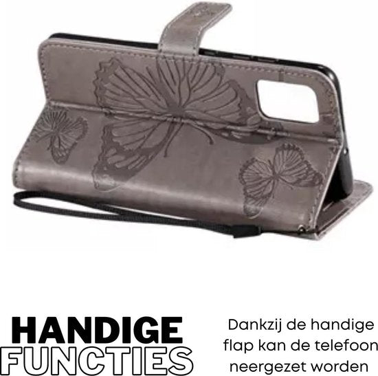 Hoesje Vlinders Grijs - Geschikt voor Samsung Galaxy A53 5G - Portemonnee Book Case - Boekje Met Kaarthouder / Pasjeshouder en Magneetsluiting - Booklet Beschermhoes voor Pasjes
