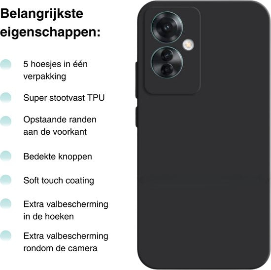 5 Pack - Hoesje Geschikt voor OPPO Reno 11F - 5x Siliconen Shock Proof Case - Stevige TPU Cover - Multipack met Groen, Zwart, Blauw, Roze en Paars