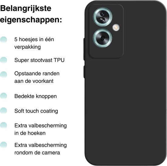 5-PACK - Geschikt voor OPPO A79 5G Hoesje - 5x Siliconen Shock Proof Case - Stevige TPU Cover - Multipack met Groen, Zwart, Blauw, Roze en Turquoise