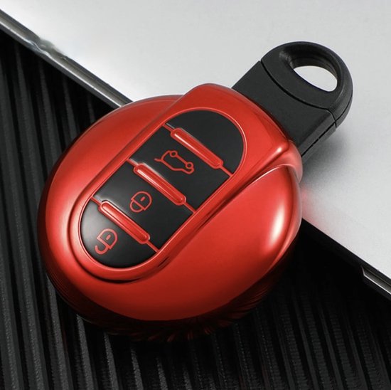 Zachte TPU Sleutelcover - Metallic Chroom Rood - Sleutelhoesje Geschikt voor Mini Cooper / Cooper S / Clubman / Countryman - Sleutel Hoesje Cover - Auto Accessoires