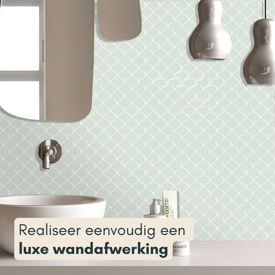 Solusia Zelfklevende Plaktegels Groen - Oosters Patroon – 10 Luxe Plaktegels voor Wand – Waterdichte Wandpanelen voor Keuken, Badkamer en Toilet – 25,4 x 25,4 cm – Makkelijk aan te brengen - Tegeltjes Tegelstickers Moroccan Lantern