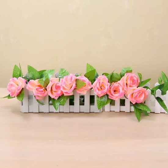 Bloemenslinger met 9 Rozen Perzik Roze - Stijlvolle Bloemenstreng voor Decoratie, Fietsmand of Stuur - 240 CM Bloemen - Plastic Kunstbloemen Fiets Slinger