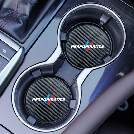 Set van 2 Bekerhouder Inleggers - Performance - Carbon Look - Geschikt voor alle automerken/ universeel - Carbon Bekerhouders Onderzetters - Zwart met Rood - Auto Accessoires