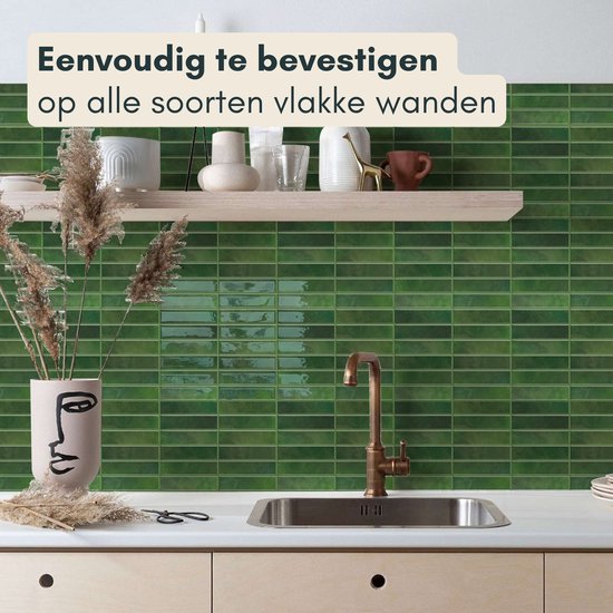 Solusia Zelfklevende Plaktegels - Groen – 10 Luxe Plaktegels voor Wand – Waterdichte Wandpanelen voor Keuken, Badkamer en Toilet – 25,4 x 20 cm – Makkelijk aan te brengen - Tegeltjes Tegelstickers