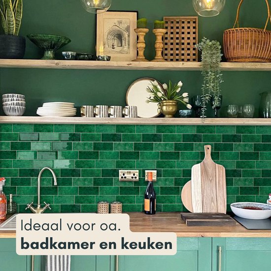Solusia Zelfklevende Plaktegels - Groen – 10 Luxe Plaktegels voor Wand – Waterdichte Wandpanelen voor Keuken, Badkamer en Toilet – 30 x 21 cm – Makkelijk aan te brengen - Tegeltjes Tegelstickers Mozaïek