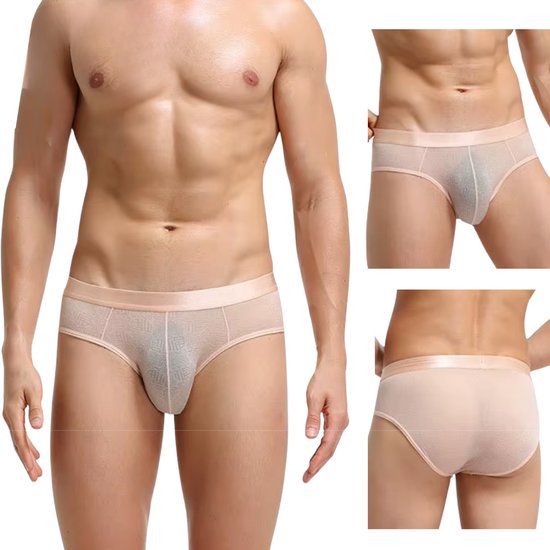 Heren Slip Transparant - Slip Doorzichtig Lichtroze / Nude - Sexy Mesh Design - Mannen Onderbroek - Lingerie Voor Mannen - Ondergoed Maat M