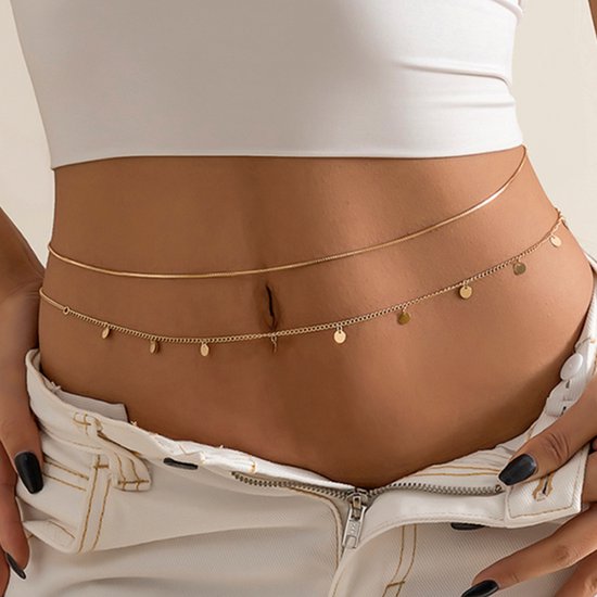 Belly Chain - Goud met Hangertjes - Buikketting Goudkleurig - Zomerse Tailleketting - Heupketting Dames - Dubbele Buik Ketting