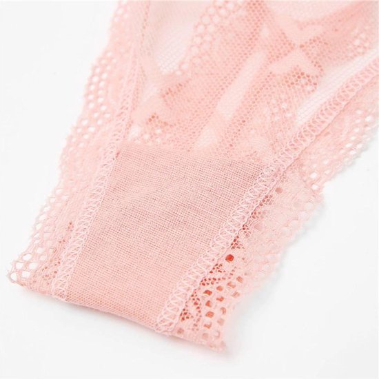Sexy Dames String - Transparant - Lichtroze - Roze Dames Lingerie / Ondergoed Set - Maat M
