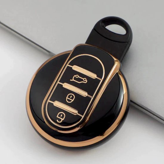 Zachte TPU Sleutelcover - Sleutelhoesje Geschikt voor Mini Cooper / Cooper S / Clubman / Countryman - Zwart Metallic - Sleutel Hoesje Cover - Auto Accessoires