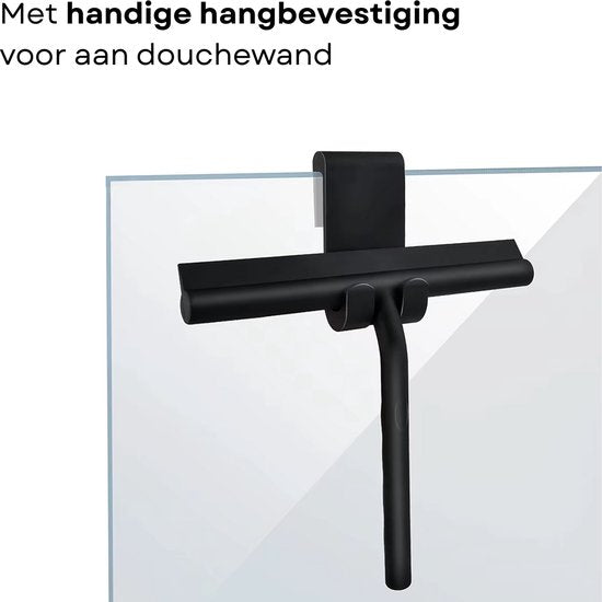 Premium RVS Badkamerwisser - Douche Trekker met Ophangsysteem - Vloer en Glazen Wisser - Roestvrij Staal - Douche en Bad - Douchewand - Badkamer Reiniging Tool - Douchewisser Zwart