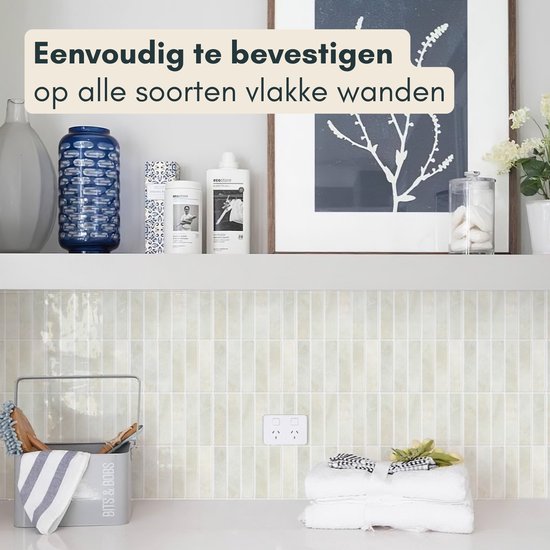 Solusia Zelfklevende Plaktegels - Beige Licht – 10 Luxe Plaktegels voor Wand – Waterdichte Wandpanelen voor Keuken, Badkamer en Toilet – 25,4 x 20 cm – Makkelijk aan te brengen - Tegeltjes Tegelstickers
