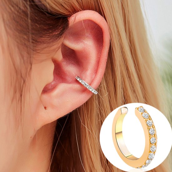 Fake Helix Goud - Diamantjes - Nep Piercing - Klem Oorbel Oorpiercing - Nep Helix - Ringetje Goud - Metaal