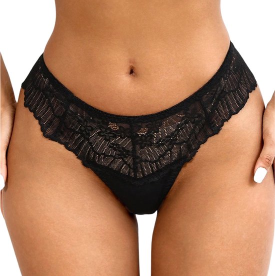 Luxe Zwarte Dames String van Kant – Elegante & Comfortabele Lingerie – One Size - Sexy Slip