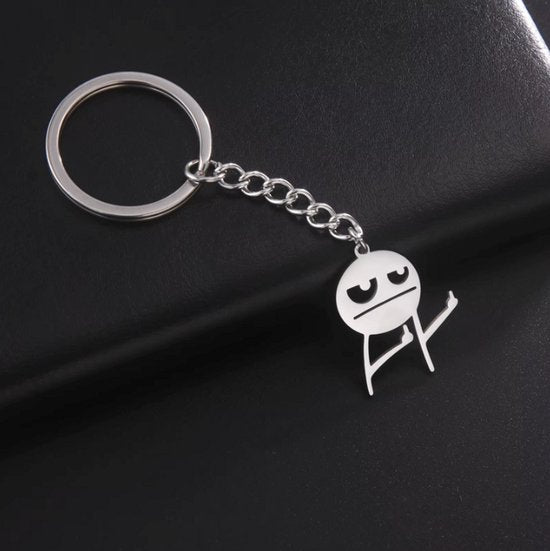 Grappige Sleutelhanger – RVS - Middelvinger Poppetje Geïrriteerd - Humoristisch Poppetje in Zilver – Uniek Cadeau Accessoire - Tassenhanger - Sleutel Hanger Roestvrij Staal