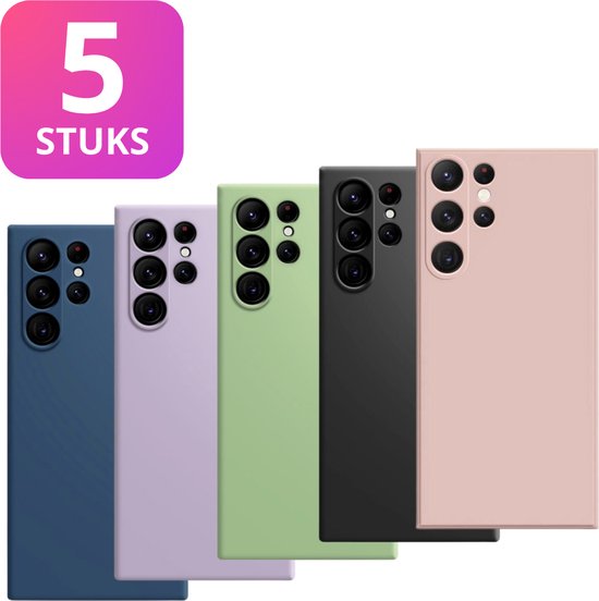 5 Pack - Hoesje Geschikt voor Samsung Galaxy S23 Ultra - 5x Siliconen Shock Proof Case - Zwart + 4 Kleuren - Stevige TPU Cover - Multipack Gemixte Kleuren