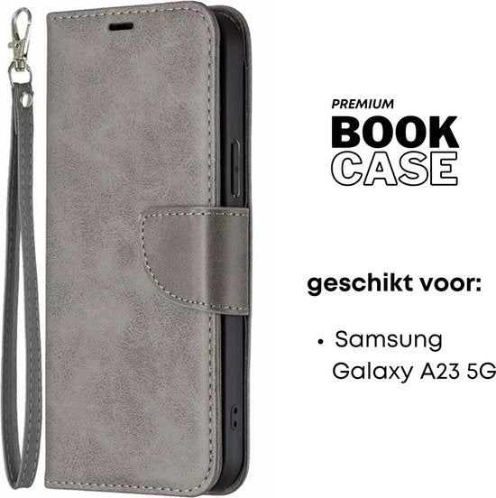 Hoesje Grijs - Geschikt voor Samsung Galaxy A23 5G / 4G - Portemonnee Book Case - Boekje Met Kaarthouder / Pasjeshouder en Magneetsluiting - Booklet - Wallet Beschermhoes Kunstleer