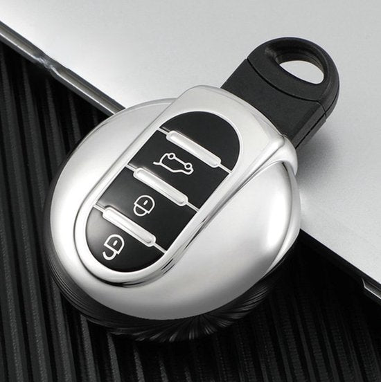 Zachte TPU Sleutelcover - Metallic Chroom Zilver - Sleutelhoesje Geschikt voor Mini Cooper / Cooper S / Clubman / Countryman - Sleutel Hoesje Cover - Auto Accessoires