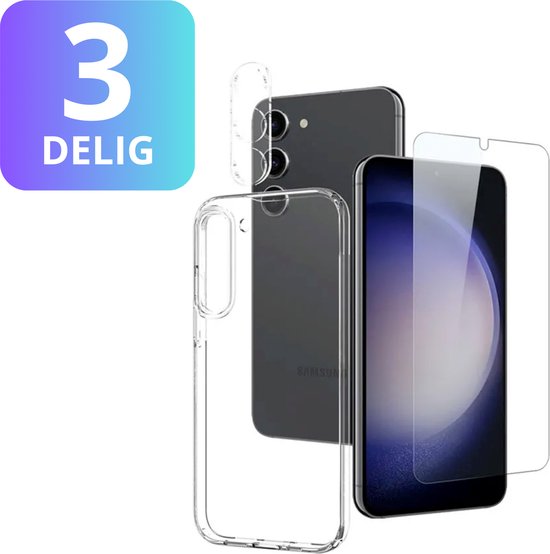 3 in 1 Set Geschikt voor Samsung Galaxy A13 - Transparant Hoesje + Screenprotector + Cameraprotector - Doorzichtige Shockproof TPU Case - Tempered Glass Screen Protector - Glazen Camerabeschermer - Set van 3