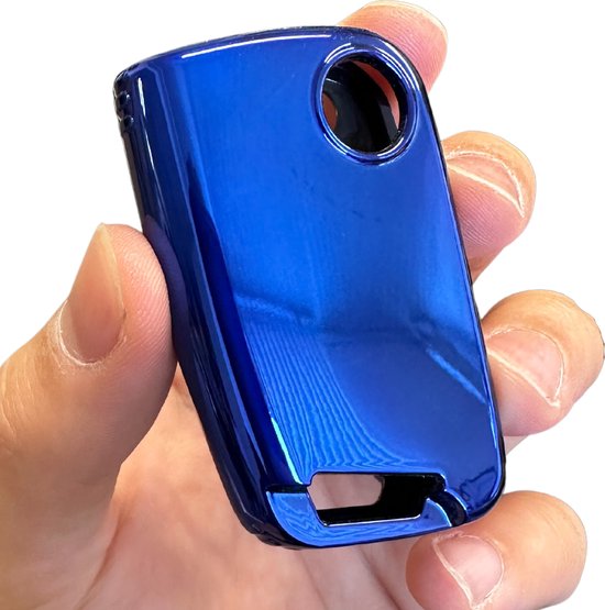 Zachte TPU Sleutelcover - Sleutelhoesje Geschikt voor Volkswagen Golf / Tiguan - Seat Leon / Ateca / Ibiza - Skoda Kodiaq / Octavia / Karoq - Metallic Donkerblauw - Flexibele Sleutel Cover - Zacht Hoesje - Auto Accessoires