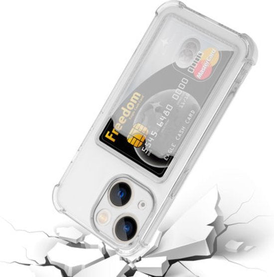 Transparant Hoesje met Kaarthouder - Geschikt voor Apple iPhone 15 - Doorzichtige Shockproof Case met Pasjeshouder - TPU Hoes met Vakje voor Pasje - Card Case