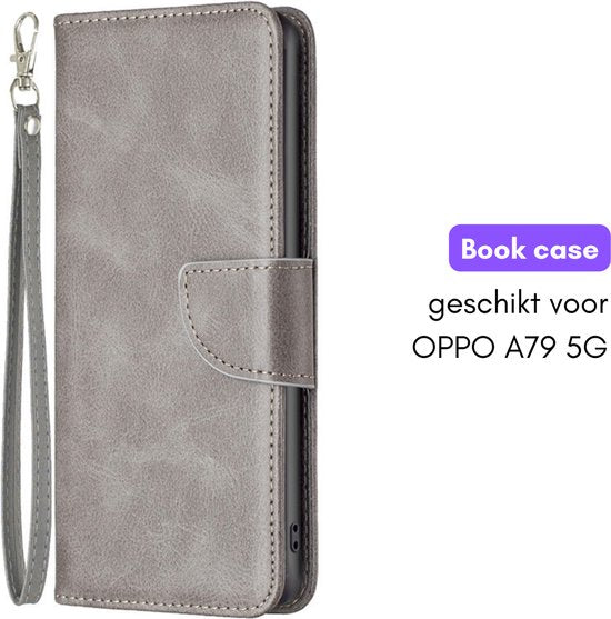 Hoesje Grijs geschikt voor OPPO A79 5G - Portemonnee Book Case - Boekje Met Kaarthouder / Pasjeshouder en Magneetsluiting - Booklet - Wallet Beschermhoes - Telefoonhoesje