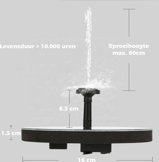 Solar Fontein op zonne-energie - Waterornament - GRATIS Sproeikoppen - Vijver - Vogelbad