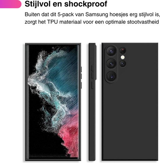5 Pack - Hoesje Geschikt voor Samsung Galaxy S23 Ultra - 5x Siliconen Shock Proof Case - Zwart + 4 Kleuren - Stevige TPU Cover - Multipack Gemixte Kleuren