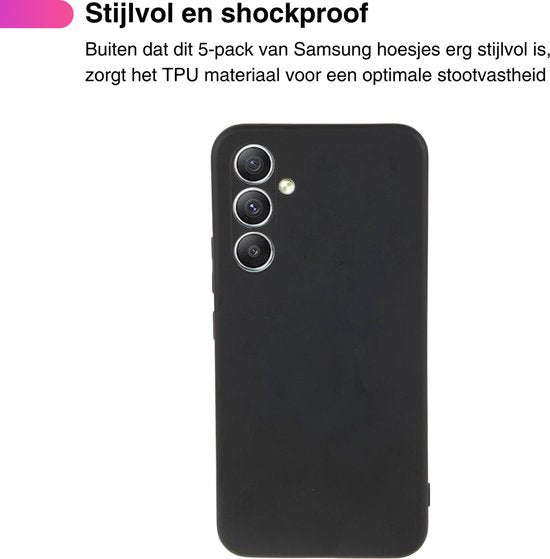 5 PACK - Hoesje Geschikt voor Samsung Galaxy A54 5G - 5x Siliconen Shock Proof Case - Stevige TPU Cover - Multipack met paars, blauw, zwart, groen en roze