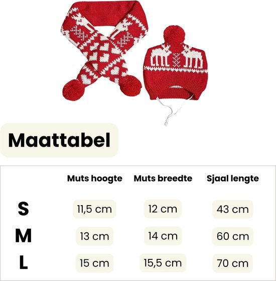Winter Setje Hond - Kerst - 2 Delig - Sjaal en Muts - Rood Wit - Geschikt voor Honden - Winter Pakje - Hondenkleding - Maat S