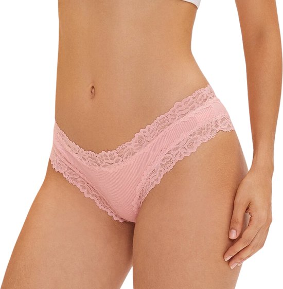 5 Pack - Sexy Dames Slip met Kant - Nude, Roze, Zwart, Groen en Wit - Onderbroek 95% Katoen - Dames Lingerie / Ondergoed Set - Brazilian String - Maat L