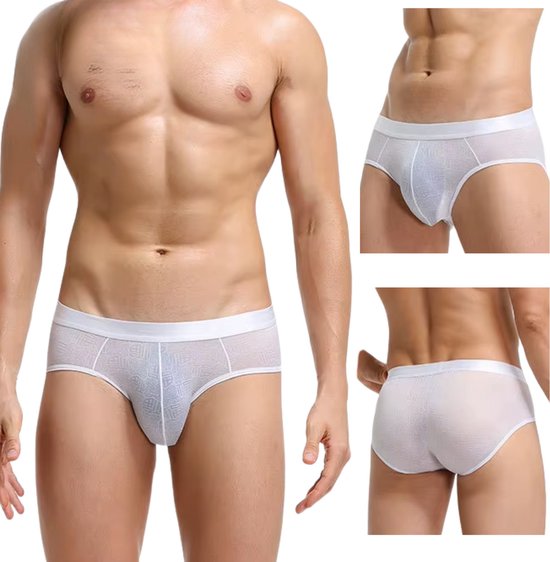 Heren Slip Transparant - Slip Doorzichtig Wit - Sexy Mesh Design - Mannen Onderbroek - Lingerie Voor Mannen - Ondergoed Maat XL