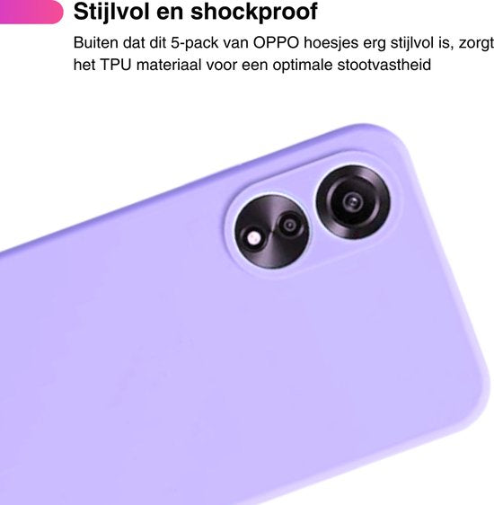 5 PACK - Hoesje Geschikt voor OPPO A38 - 5x Siliconen Shock Proof Case - Zwart + 4 Kleuren - Stevige TPU Cover - Multipack Gemixte Kleuren
