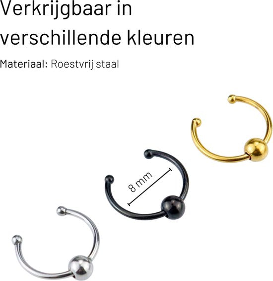 Fake Neuspiercing Zilver - Nep Neuspiercing Septum met Bolletje - Neusring - Nep Piercing Ringetje - RVS Roestvrij Staal - 8 mm