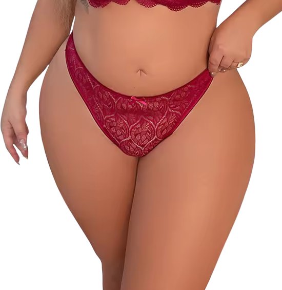 5 Pack - Kanten Strings Met Sexy Patroon – Plus Size – Verleidelijk en Comfortabel Dames Ondergoed - 2x Zwart, 2x Blauw en Rood - Onderbroeken / Slips Voor Vrouwen - Maat 2XL