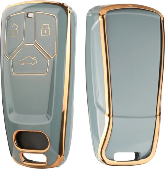 Zachte TPU Sleutelcover - Geschikt voor Audi A4 / A5 / A6 / A7 / S4 / S5 / S6 / Q5 / TT / RS - Blauw met Goud - Sleutel Hoesje Cover - Auto Accessoires