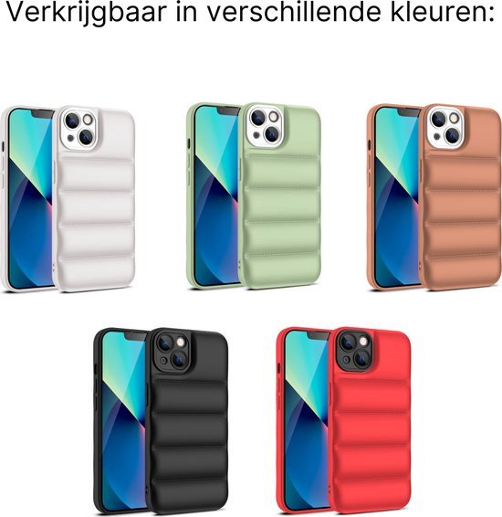 Puffer Case Zwart - Geschikt voor iPhone 15 - Stootvast Hoesje met Camera Bescherming - Winterjas Donsjas Design - Shockproof TPU Back Cover