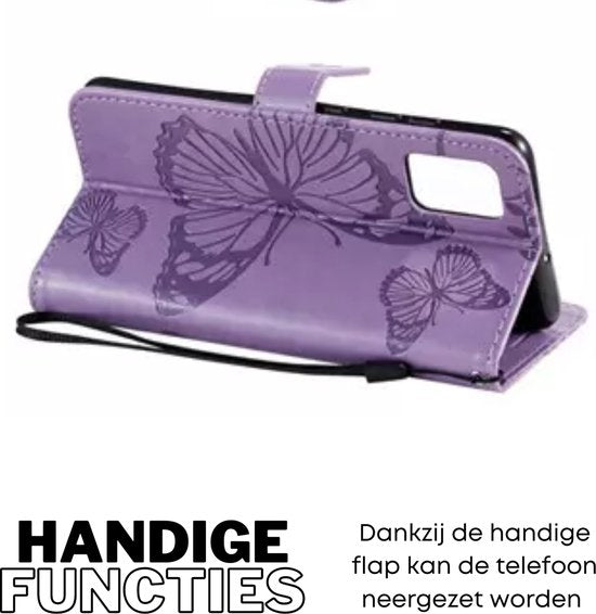 Hoesje Vlinders Paars - Geschikt voor OPPO A57 / A57s - Portemonnee Book Case - Boekje Met Kaarthouder / Pasjeshouder en Magneetsluiting - Booklet Beschermhoes - Boekhoesje