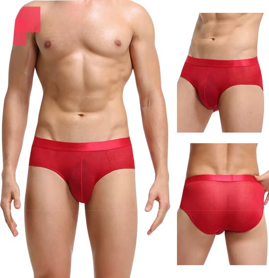 Heren Slip Transparant - Slip Doorzichtig Rood - Sexy Mesh Design - Mannen Onderbroek - Lingerie Voor Mannen - Ondergoed Maat XXL