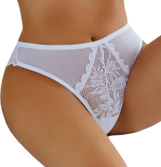 Sexy Brazilian Dames String - Kant - Wit - Dames Lingerie / Ondergoed - Maat M