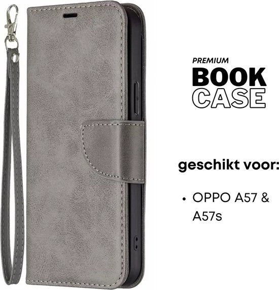 Hoesje Grijs - Geschikt voor OPPO A57 / A57s - Portemonnee Book Case - Boekje Met Kaarthouder / Pasjeshouder en Magneetsluiting - Booklet Beschermhoes - Boekhoesje