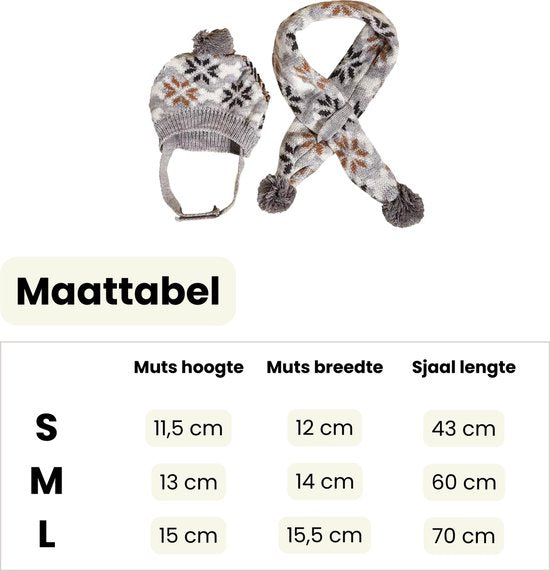 Winter Setje Hond - Kerst - 2 Delig - Sjaal en Muts - Grijs - Geschikt voor Honden - Winter Pakje - Hondenkleding - Maat M