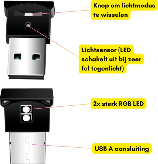 USB Led Verlichting RGB - Multicolor - USB LED Lampje voor Auto, Interieur of Laptop - Mini Sfeerverlichting Dashboard - Nachtverlichting Auto - Autoverlichting