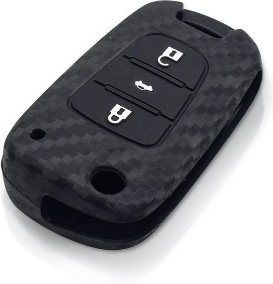 Zachte Carbon Sleutelcover met Knoppen - Geschikt voor Hyundai / Kia - Sleutelhoesje Geschikt voor Hyundai i30 / i25 / i40 / iX25 / Accent / Elantra / Kia Rio - Siliconen Materiaal - Sleutel Hoesje Cover - Auto Accessoires