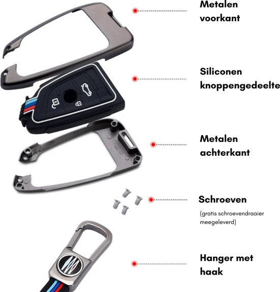Premium Sleutelcover - Sleutelhoesje Geschikt voor BMW 1 serie / 3 serie / 5 Serie / 7 Serie / X1 / X3 / X4 / X5 / F16 / G20 / G30 / F11 / M - Metaal en Siliconen - Gunmetal Sleutel Hoesje - Met Haak - Auto Accessoires