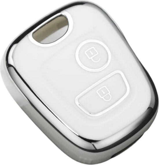 Zachte TPU Sleutelcover - Geschikt voor Toyota Aygo / Citroën C1 / Peugeot 107 - Wit Zilver Metallic - Sleutel Hoesje Cover - Randen Zilver - Auto Accessoires