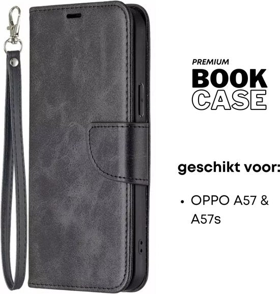 Hoesje Zwart - Geschikt voor OPPO A57 / A57s - Portemonnee Book Case - Boekje Met Kaarthouder / Pasjeshouder en Magneetsluiting - Booklet Beschermhoes - Boekhoesje