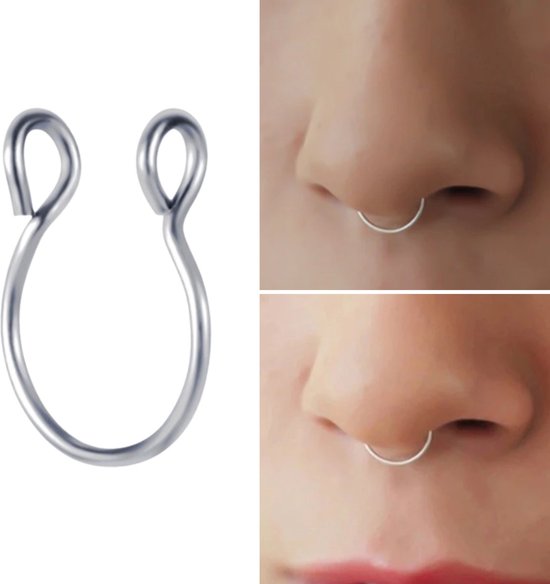 Fake Neuspiercing Zilver - Nep Neuspiercing Septum - Neusring - Nep Piercing Ringetje - RVS Roestvrij Staal - 8 mm