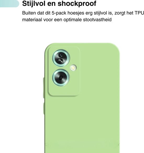5-PACK - Geschikt voor OPPO A79 5G Hoesje - 5x Siliconen Shock Proof Case - Stevige TPU Cover - Multipack met Groen, Zwart, Blauw, Roze en Turquoise