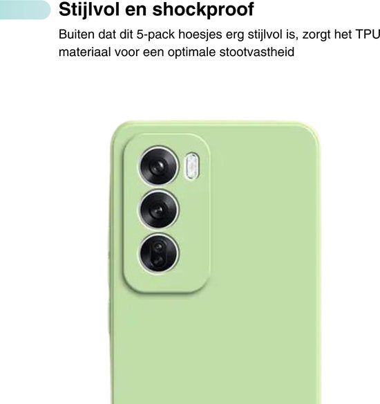 5 Pack - Hoesje Geschikt voor OPPO Reno 12 Pro - 5x Siliconen Shock Proof Case - Stevige TPU Cover - Multipack met Groen, Zwart, Blauw, Roze en Paars